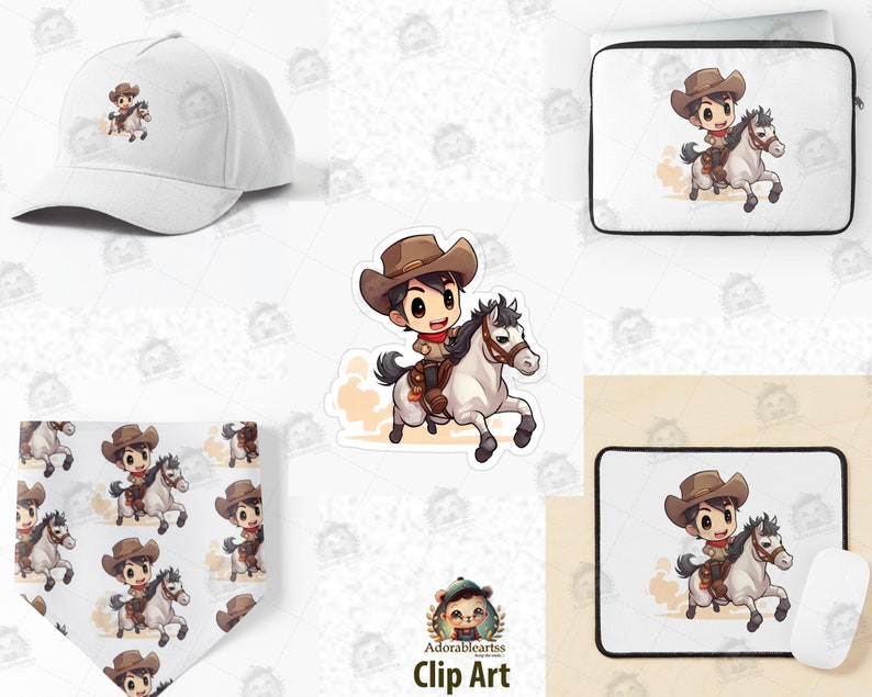 Horse Riding Boy, Chibi Clipart, Nursery Art, Decor Wall, Chibi Cute ...