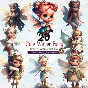 Watercolor Fairy Clipart Bundle, Winter Fairy PNG, Fairies Clipart Cute Snow Fairy, Floral Clipart, Magical Nusery Clipart, Commercial AC12