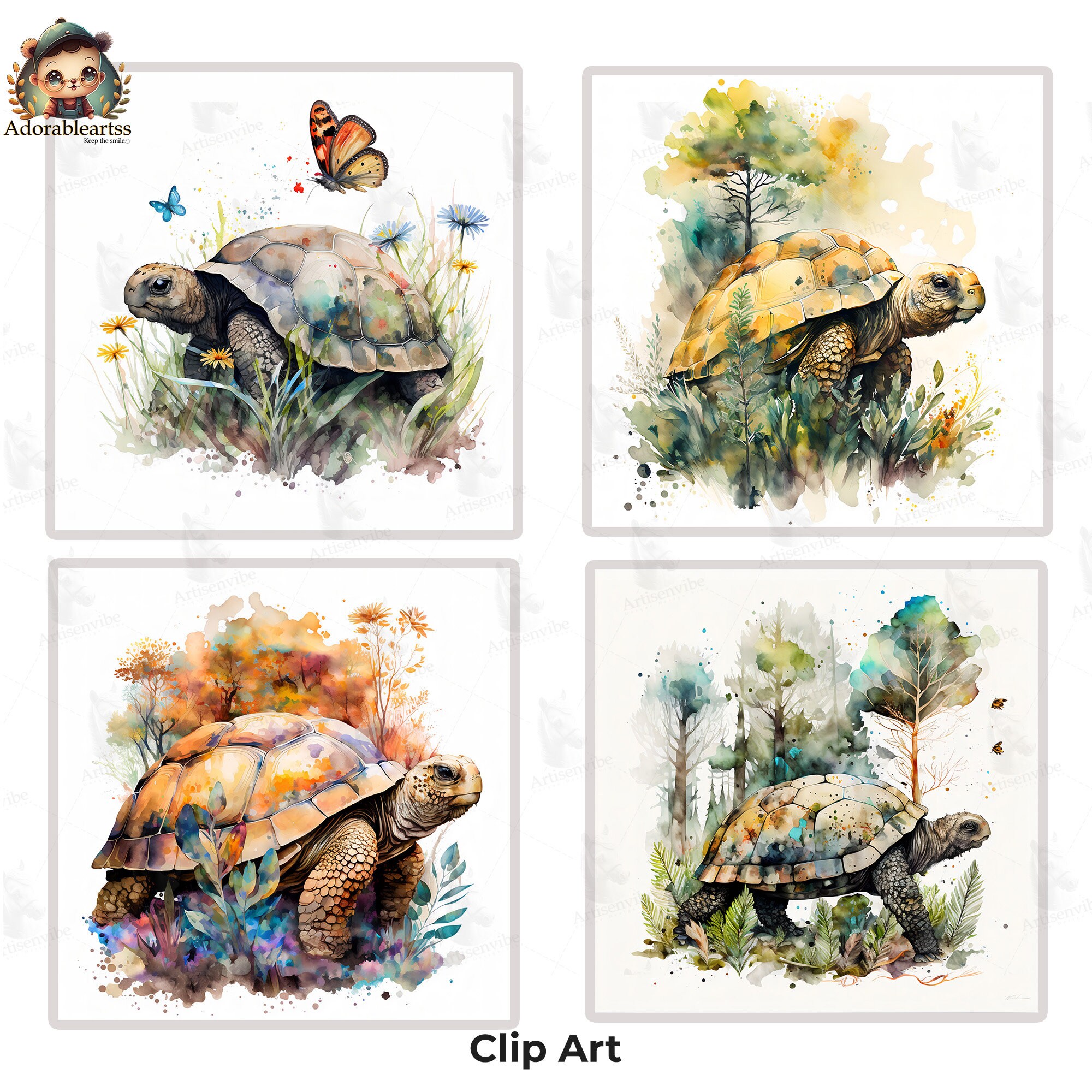 Tortoise Watercolor Clipart Nursery Book Art Paper Craft 20 - Etsy
