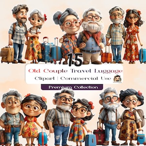Imágenes prediseñadas de pareja de viaje, imágenes prediseñadas de viaje, PNG, imágenes prediseñadas de maleta, pareja viajando, imágenes prediseñadas de mejor amigo, abuelos, imágenes prediseñadas personalizadas, AN01