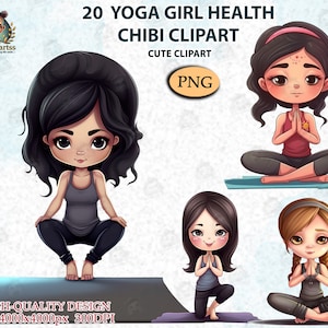 Pacote de clipart de meninas de ioga, linda garota, modelo de menina bonita, clipart de ioga, ilustração de moda de saúde DOWNLOAD INSTANTÂNEO PNG _AC102