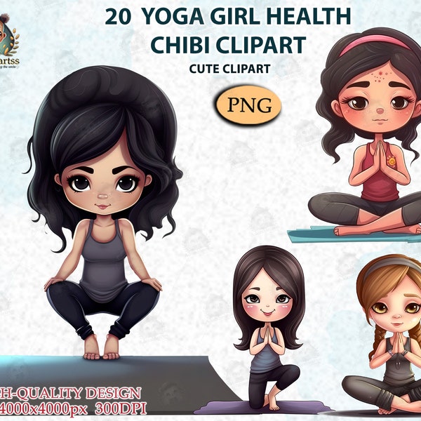 Yoga Girls Clipart Bundle, Cute Girl, Beautiful Girl Model, Yoga Clipart, Health Fashion Illustration INSTANT DOWNLOAD PNG _AC102