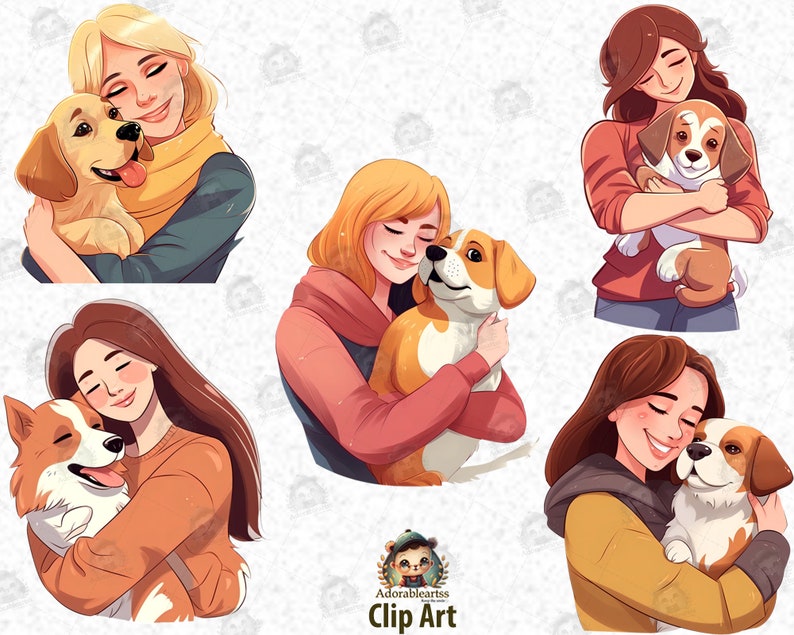 Cute Mom With Dog Clipart, Chibi Girl With Dog, Chibi Clipart and His