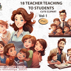 Cute Teacher Kids Chibi Clipart Bundle Insegnamento Ragazza e ragazzo Chibi Collezione per uso personale e commerciale, Scarica Digital Png File_AC120