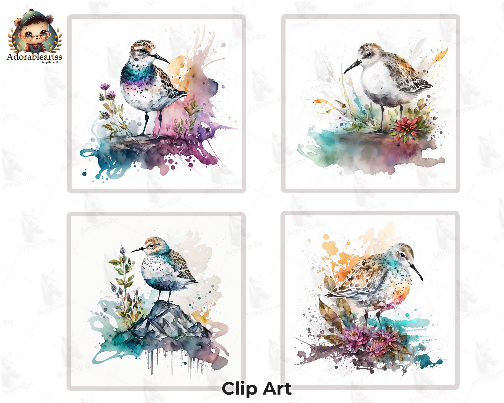 Sanderling Bird Watercolor Clipart Nursery Book At Paper Etsy