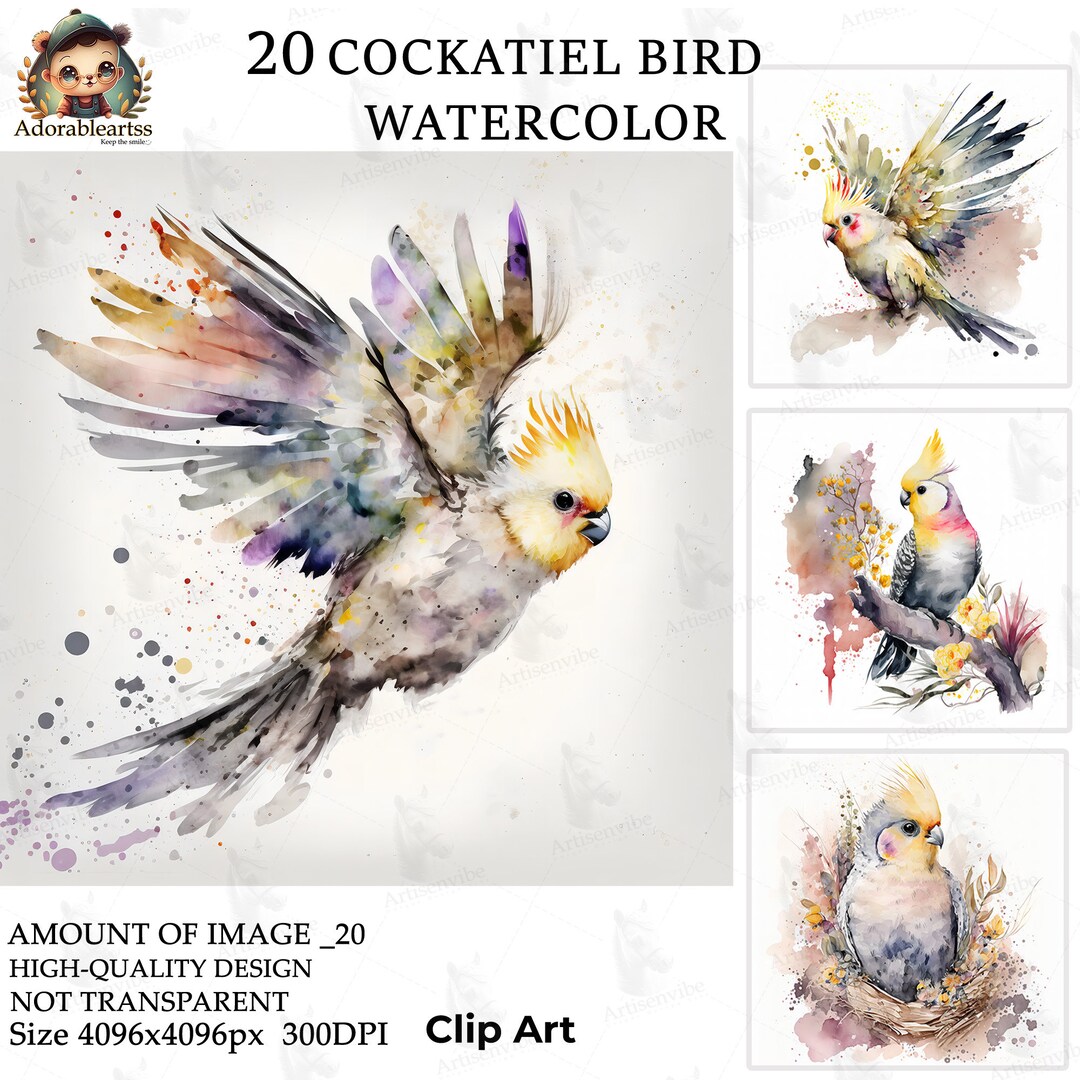 AdriLeo Nymphensittich Aufkleber 4er-Set - Autoaufkleber Vogel Deko - Wetterfeste Sticker Für Auto & Laptop