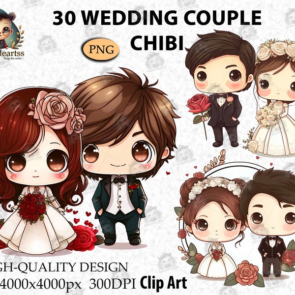 Wedding Dress Couple Chibi Cute Clipart, Bride Groom Clipart, Love Couple Clipart, Marriage Clipart, Romantic,Annoy each other, PNG_ AC04