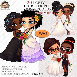 Imágenes prediseñadas de pareja lesbain, boda lgbt lesbiana, Ilustración de moda, Imágenes prediseñadas de niñas, Descarga instantánea de archivos PNG digitales, AC81