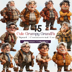 Clipart de personnes âgées drôle de bande dessinée, travail de vieux hommes papier peint Bundle, PNG drôle grand-père, clipart original grand père, vieillards PNG, AN19
