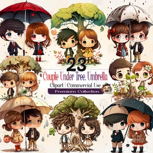 Cute Happy Couple Clipart PNG, Couple Under Umbrella Clipart, Couple Under Tree Clip art, Romantic, Valentines Day, Commercial Use, AC25