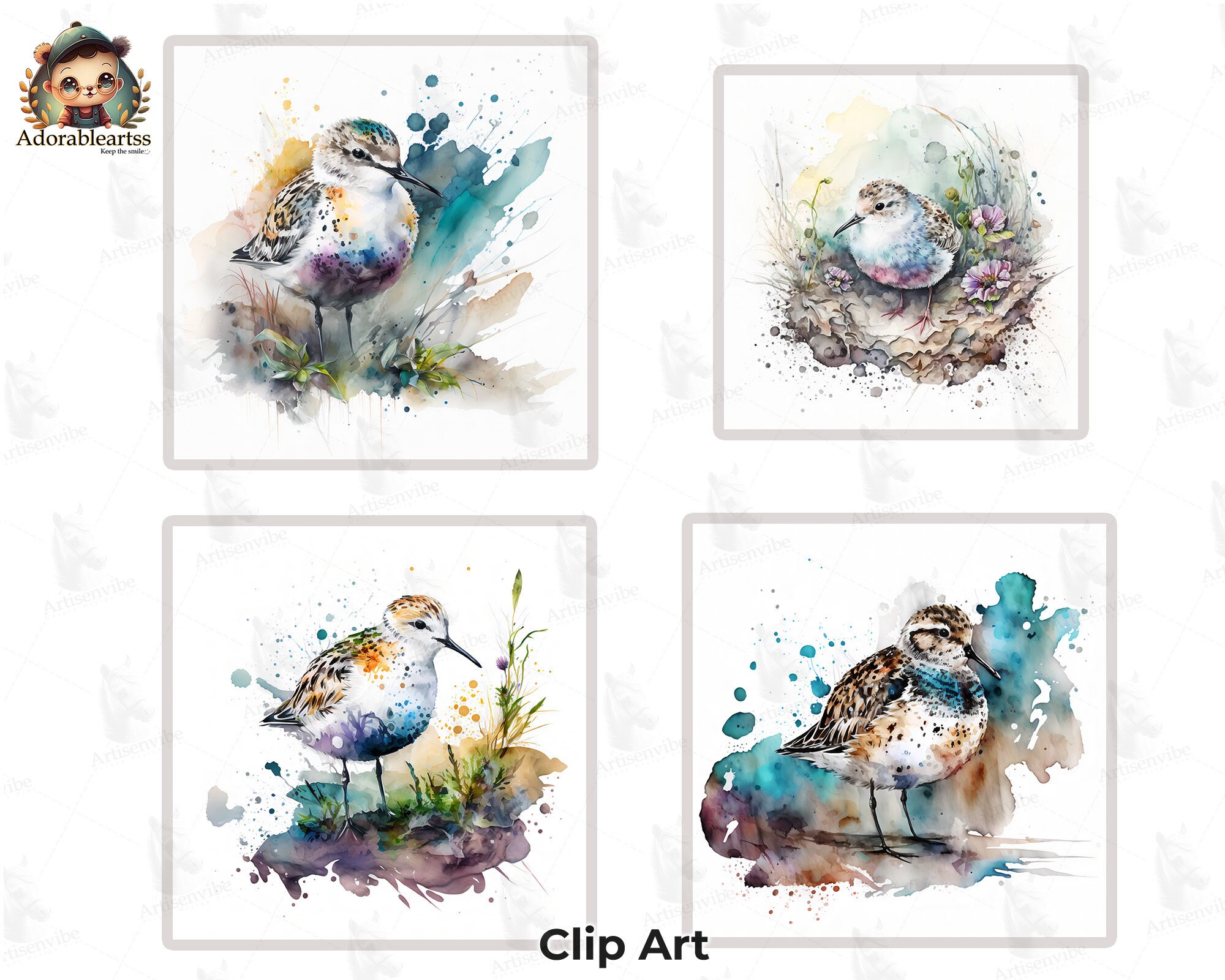 Sanderling Bird Watercolor Clipart Nursery Book At Paper Etsy