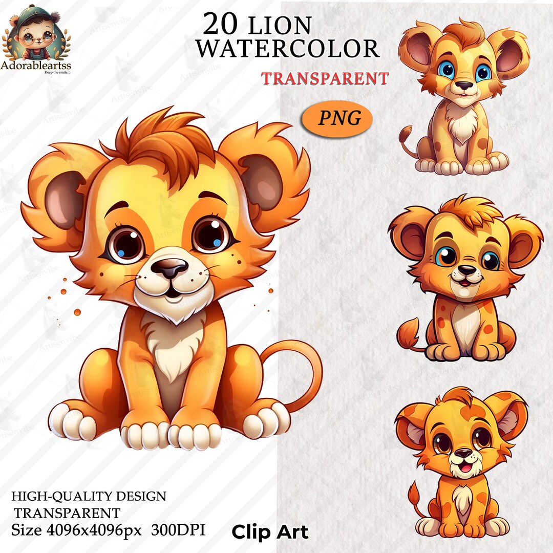 Cute Baby Lion Clipart Watercolor Nursery Art Baby Lion Etsy