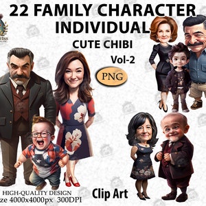 Happy Family Chibi, Clipart Daughter, Son and Baby Mom Dad, Custom Family Portrait, personalized, Dog Best Friends, PNG _Vol 2 ,AC24-2