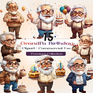 Aniversário velho clipart PNG, pacote engraçado de vovô clipart, desenhos animados de homens velhos, bolo, clipart de idosos, idosos felizes, velhos engraçados, AN06