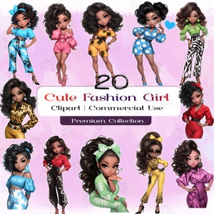 Bundle de clipart filles mode estivale, Illustration de filles, clipart fille noire, des cliparts mode, jolie Lady Boss, Sublimation Design PNG, AN10