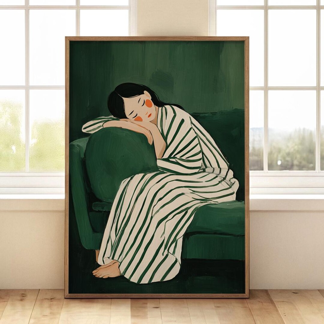 Emerald Green Sleeping Woman Print | Contemporary Minimalist ...