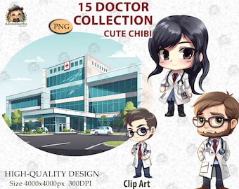 Cute Doctor, Girl and Boy Chibi Clipart, Hospital Png for Personal and Commercial Use Fashion Collection, Download Digital Png File_AC54