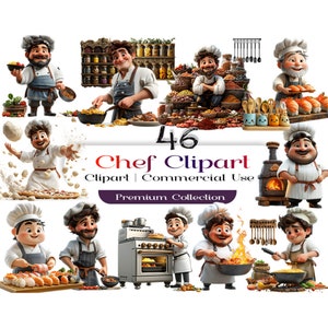Animated Cooks Clipart PNG, Chef Clipart Bundle, Cooking Png, Cooking Vector, 3D Pastry Chef Clipart, Baker, scrapbook, convites, AN22