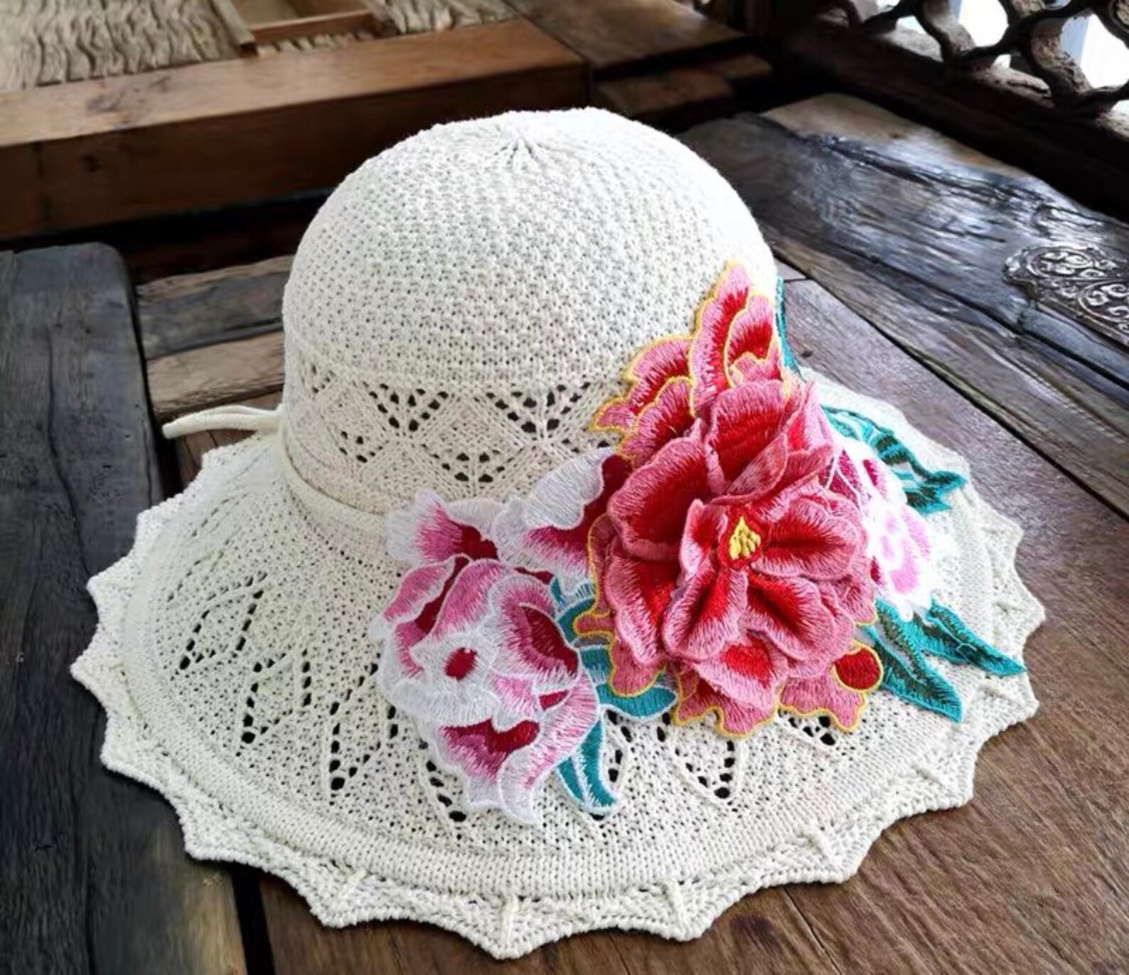 Knitted hat handmade embroidered sun holiday 3D knitted Etsy