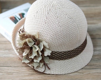 Elegant Hat Handmade Cotton Linen Summer Holiday Wedding Hat Flower Ladies Hat
