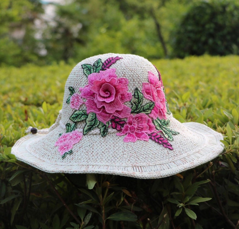 Handmade knitted cotton and linen hat sun holiday breathable summer hat flowers unique design