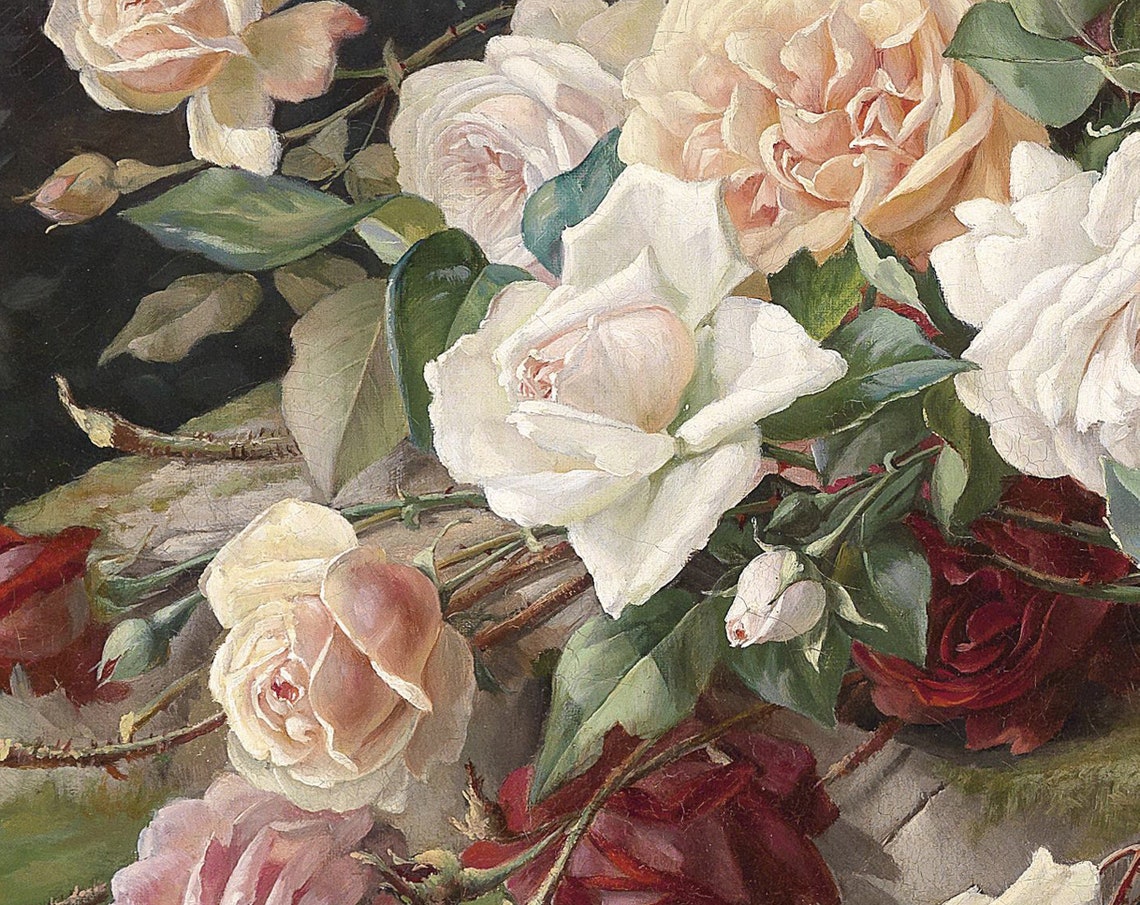 Still Life Painting Vintage Roses Art PRINTABLE Art Oil Etsy