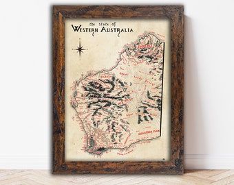 Hand-drawn Western Australia Map / Tolkien inspired / Fantasy style