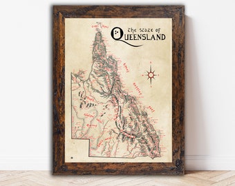 Hand-drawn Queensland Map / Tolkien inspired / Fantasy style