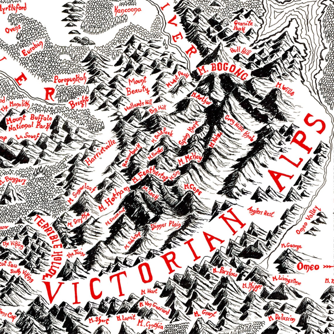 Victoria High Country Map Handdrawn Australia for Home Etsy