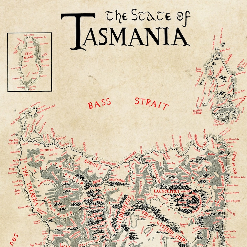 Hand-drawn Tasmania Map / Tolkien inspired / Fantasy style image 7