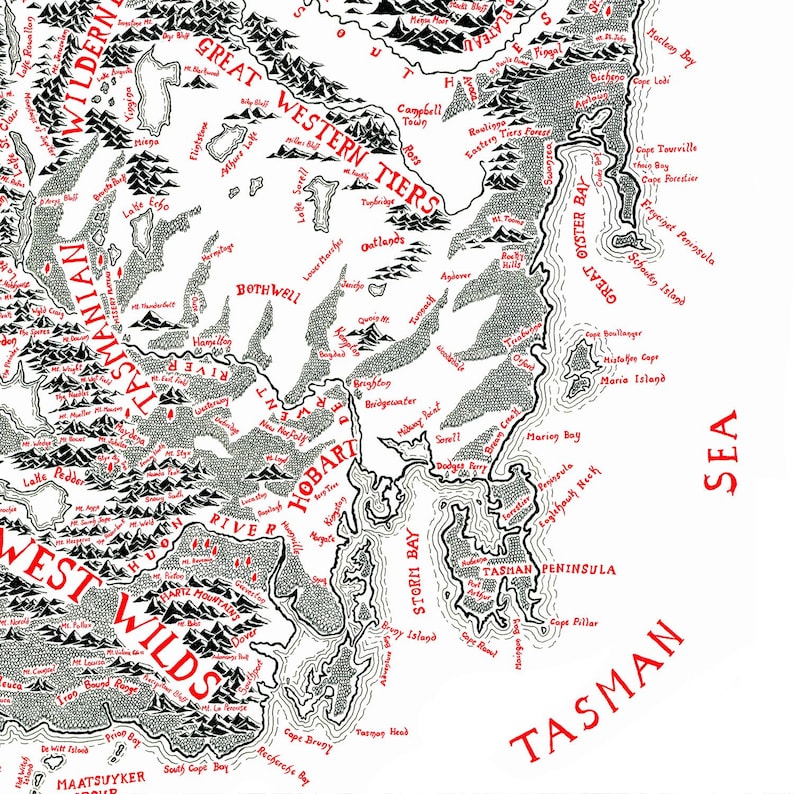 Hand-drawn Tasmania Map / Tolkien inspired / Fantasy style image 6