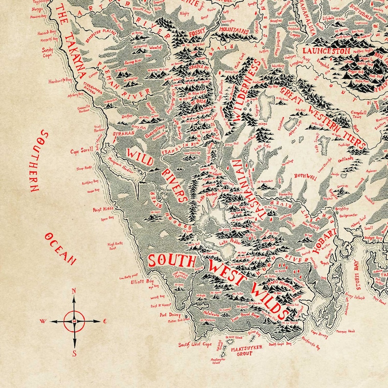 Hand-drawn Tasmania Map / Tolkien inspired / Fantasy style image 9