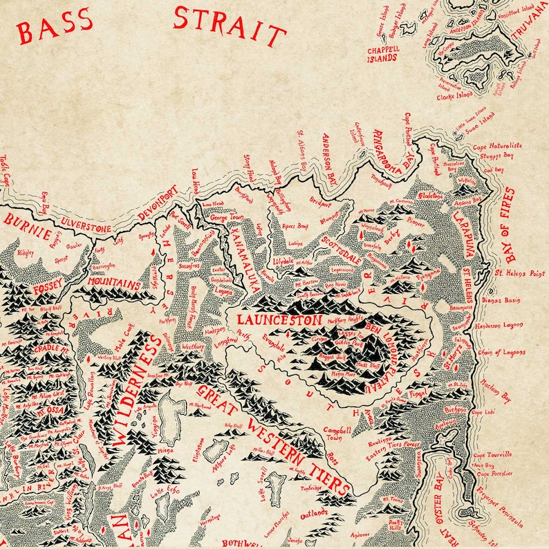 Hand-drawn Tasmania Map / Tolkien inspired / Fantasy style image 8