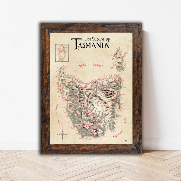 Hand-drawn Tasmania Map / Tolkien inspired / Fantasy style