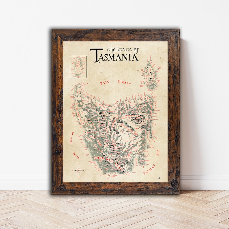 Hand-drawn Tasmania Map / Tolkien inspired / Fantasy style image 1