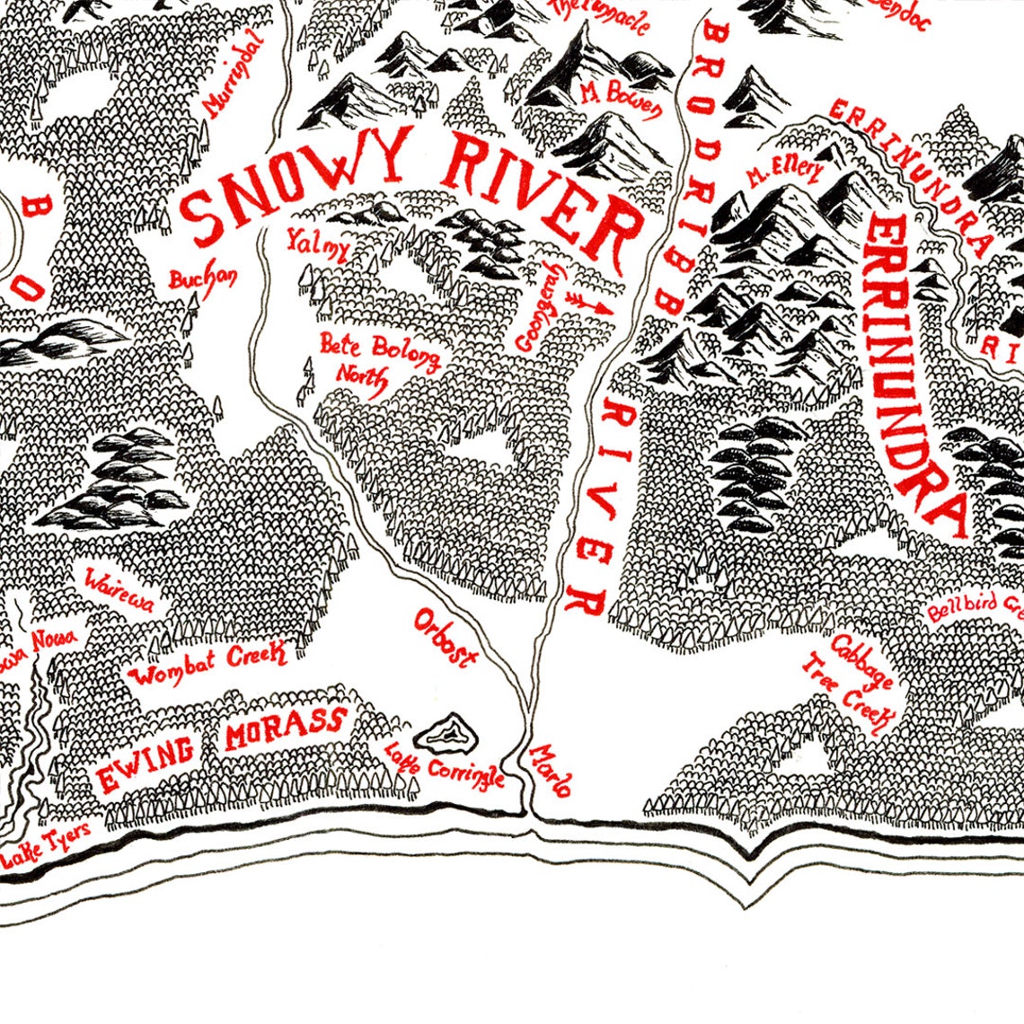 Victoria High Country Map Handdrawn Australia for Home Etsy