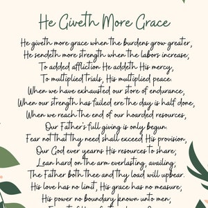 Printable Poem - ANNIE JOHNSON FLINT - He Giveth More Grace - Cream - Poetry Print - Inspirational Wall Art - Instant Download