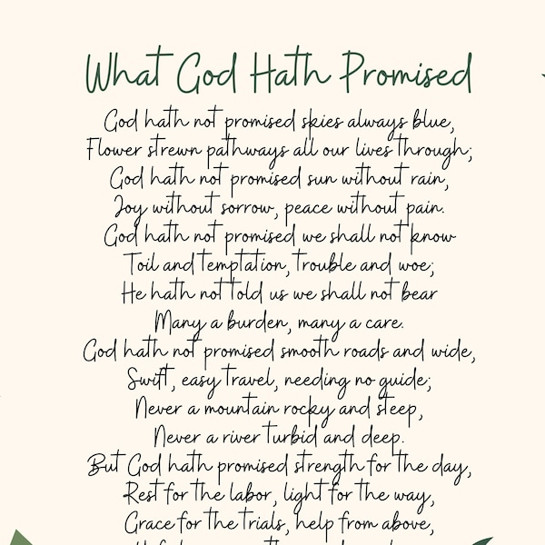 Printable Poem - ANNIE JOHNSON FLINT - What God Hath Promised - Cream - Poetry Print - Inspirational Wall Art - Instant Download