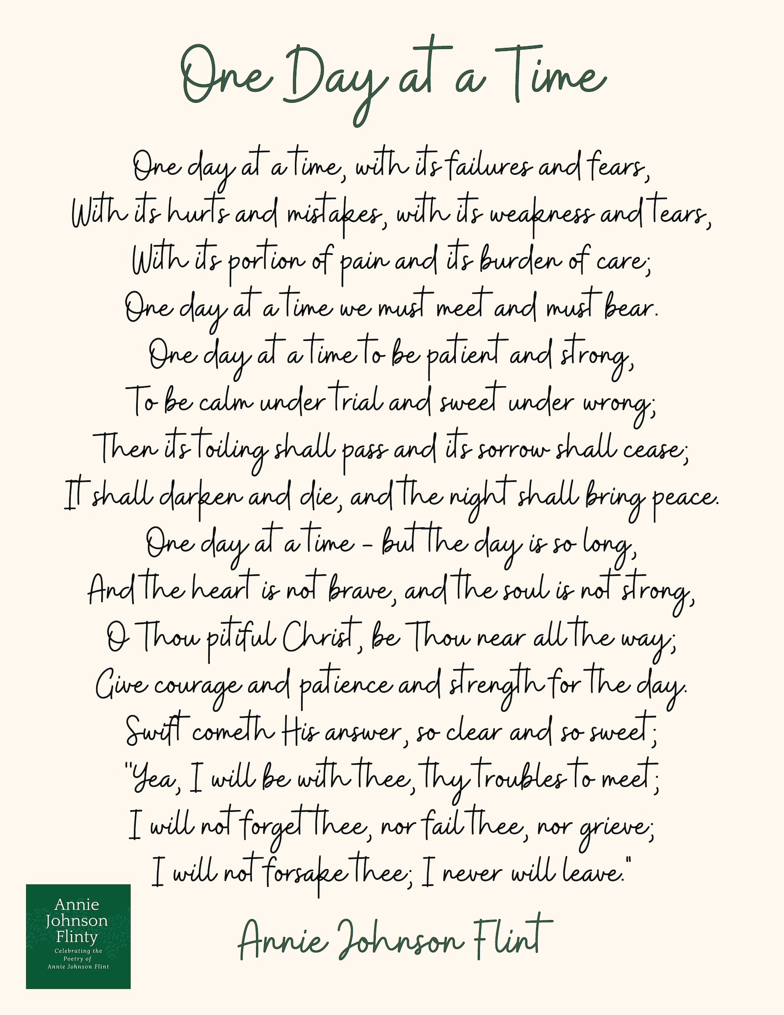 Printable Poem - ANNIE JOHNSON FLINT - One Day at a Time - Cream - Poetry Print - Inspirational ...