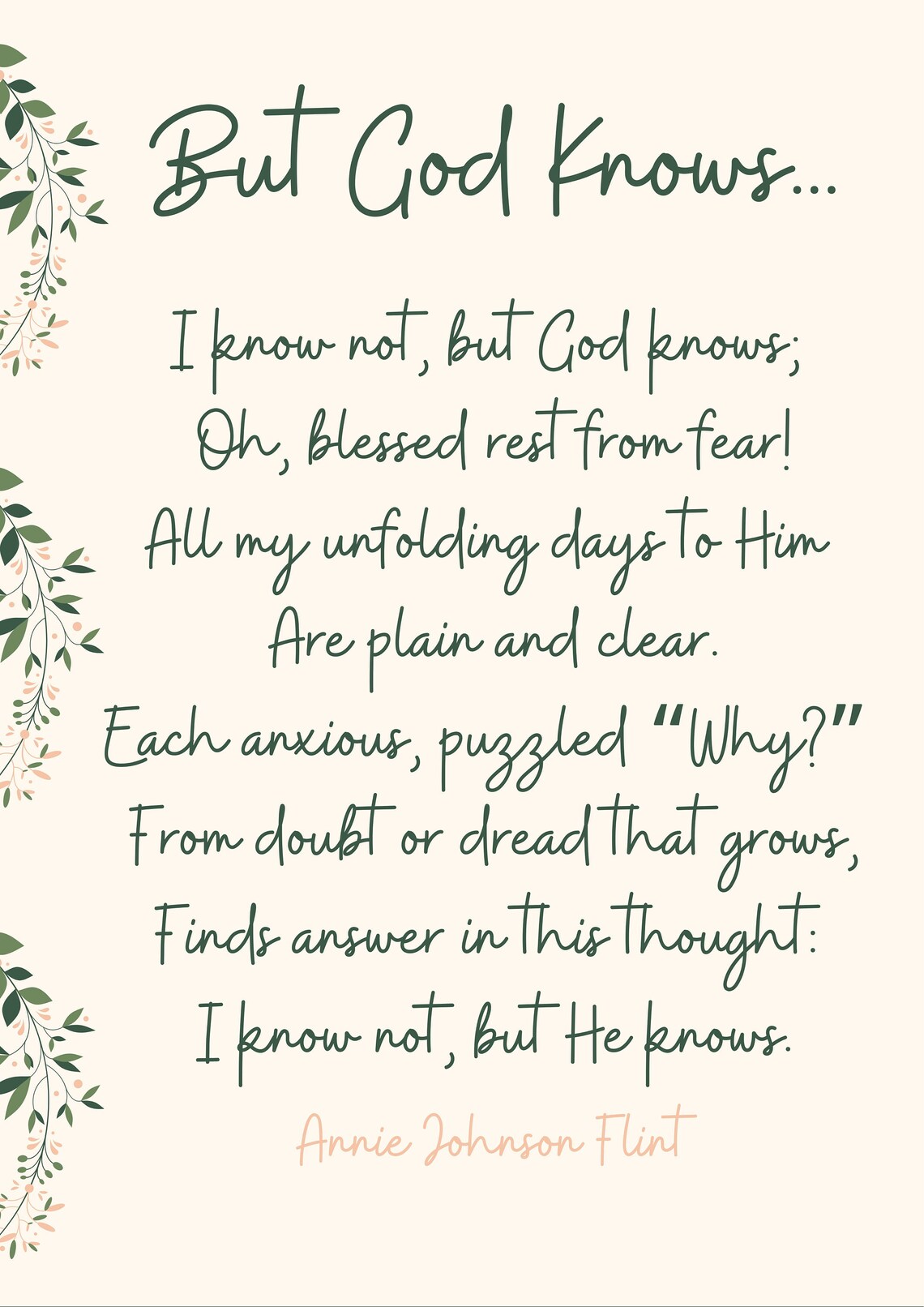 Printable Poem ANNIE JOHNSON FLINT but God Knows... - Etsy India