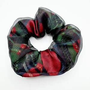 Plaid Hair Scrunchie Double Layered Organza Red, Black, Green