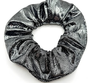 Silver Disco Shiny Foil Tricot Scrunchie