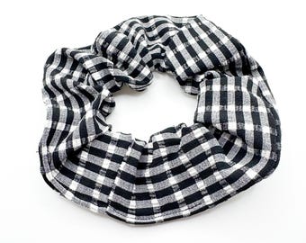 Gingham Black/White Textured Hair Scrunchie
