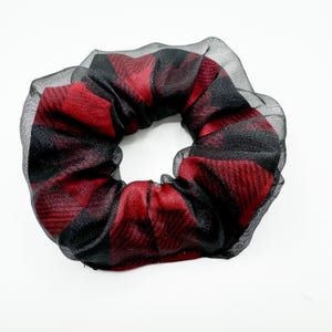 Plaid Hair Scrunchie Double Layered Organza Buffalo Plaid