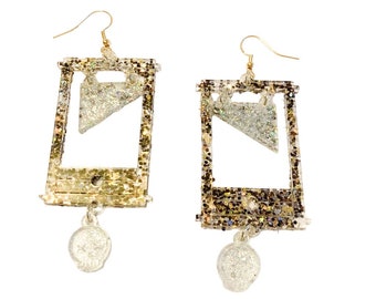 Guillotine Earrings Black and Gold Lightweight