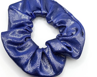 Blue Shiny Silver Grey Foil Tricot Scrunchie - Limited Edition
