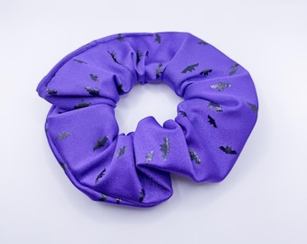 Bats Halloween Purple Foil Tricot Scrunchie