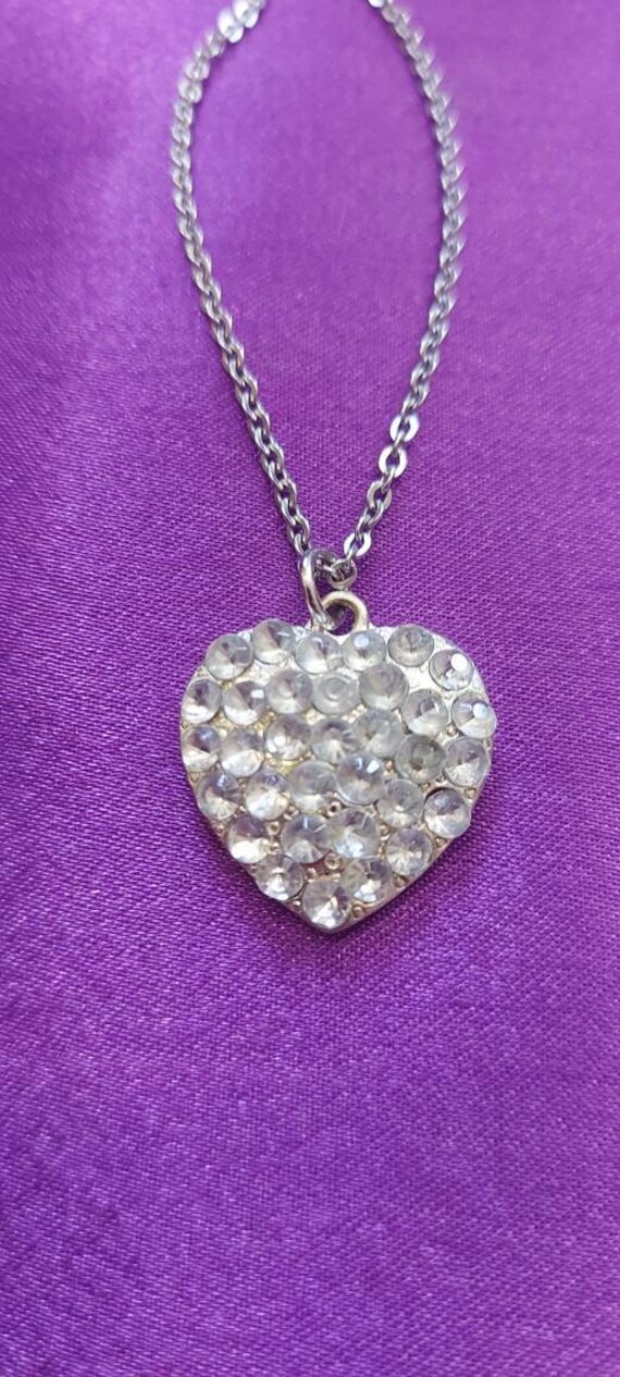 Rhinestone heart silver necklace Etsy