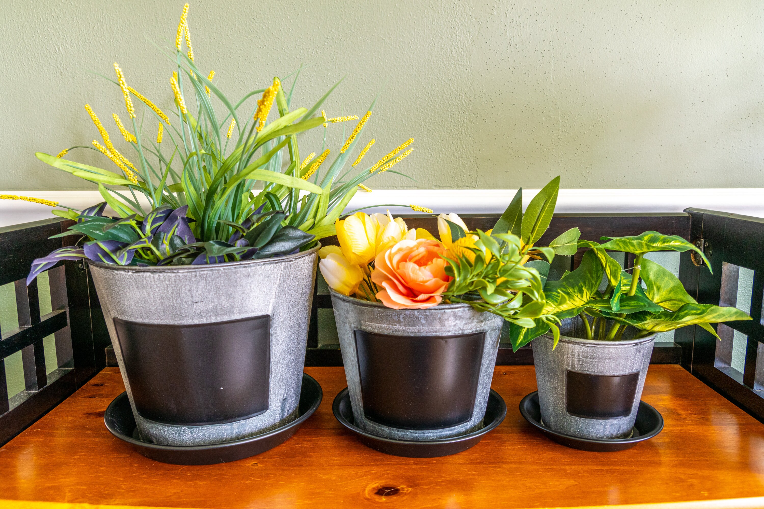 Set of 3 Galvanized Planters W Chalk Boards & Saucers. The Etsy