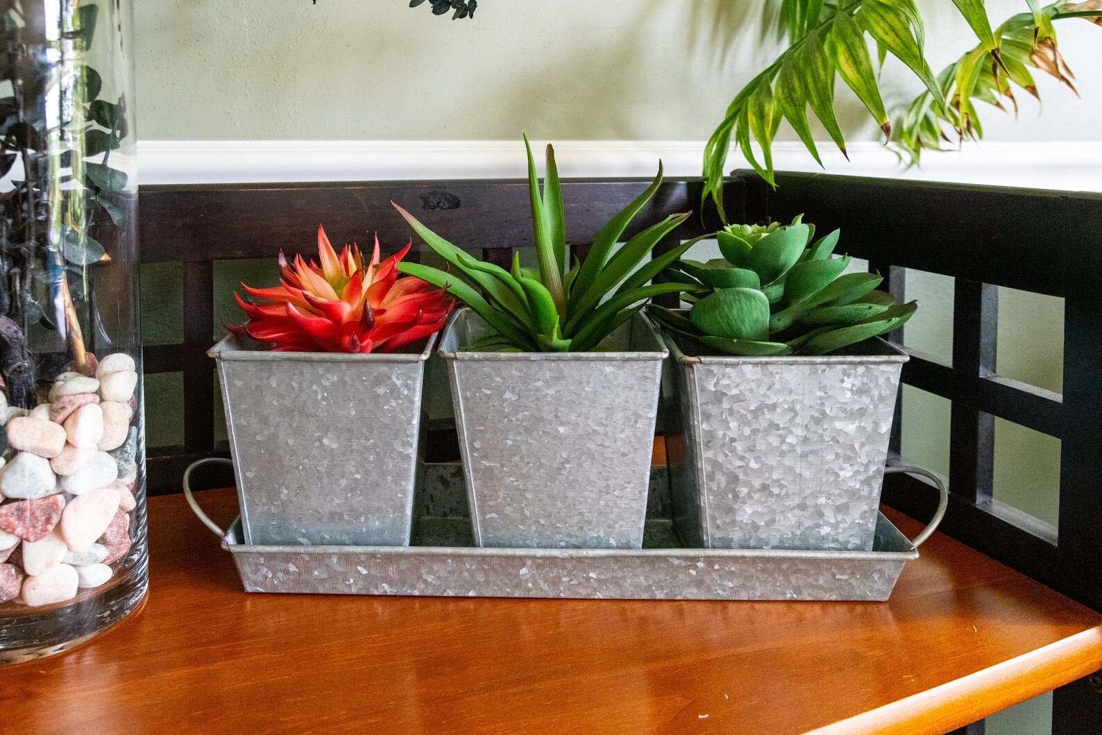 Set of 3 Square Galvanized Herb Planters with Tray. Multi